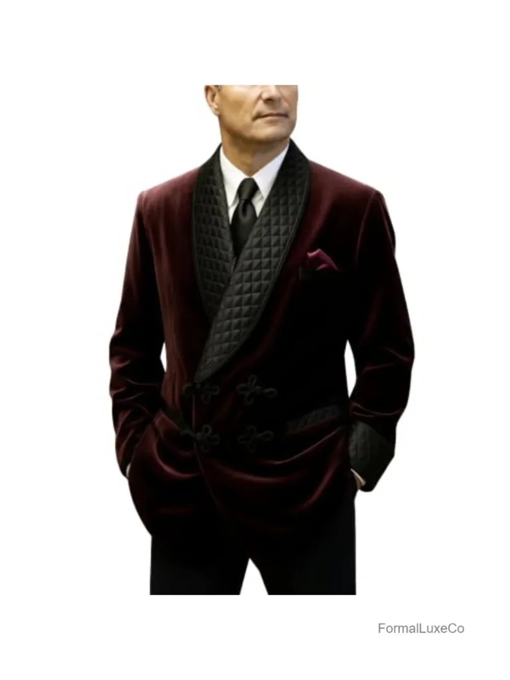 Men's Velvet Smoking Jacket Double Breasted Shawl Lapel Formal Suit Coat